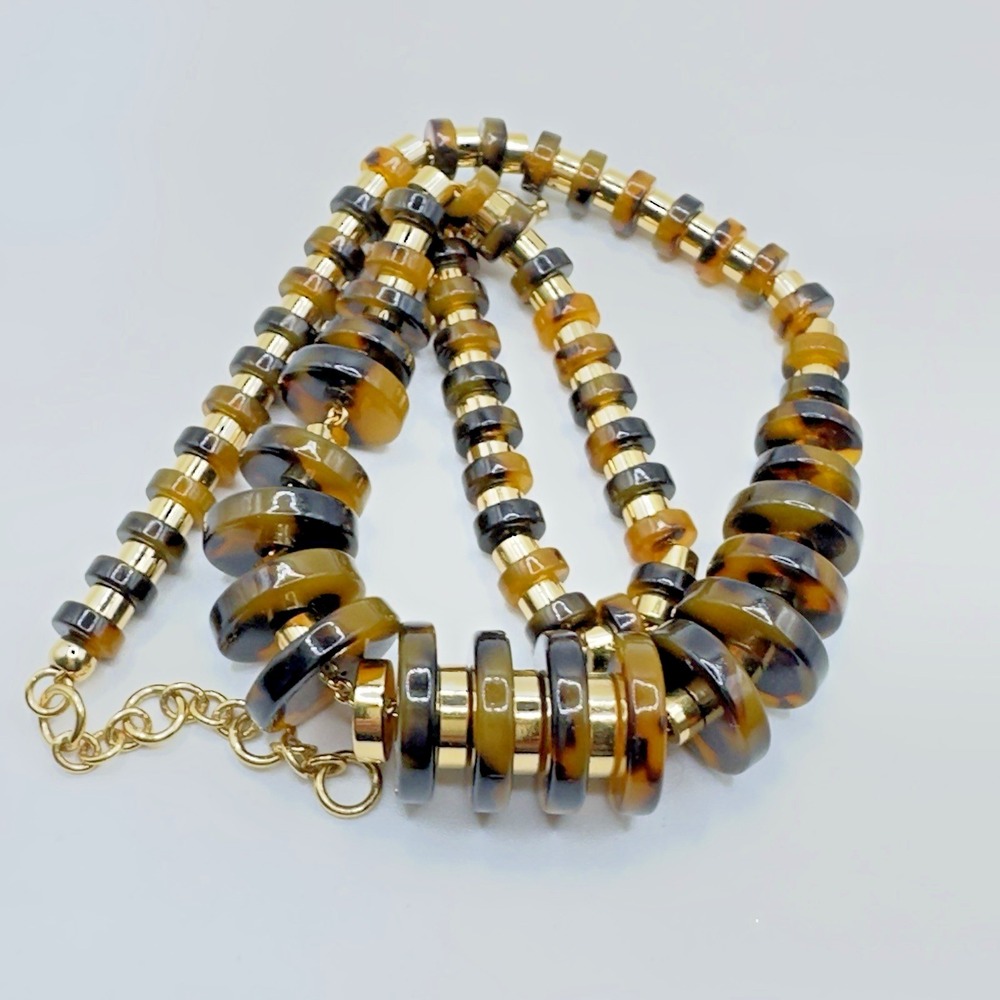 J Crew Necklace Graduated Lucite Discs Warm Tones Gold Tone Spacers On Chain 19" - Picture 4 of 12